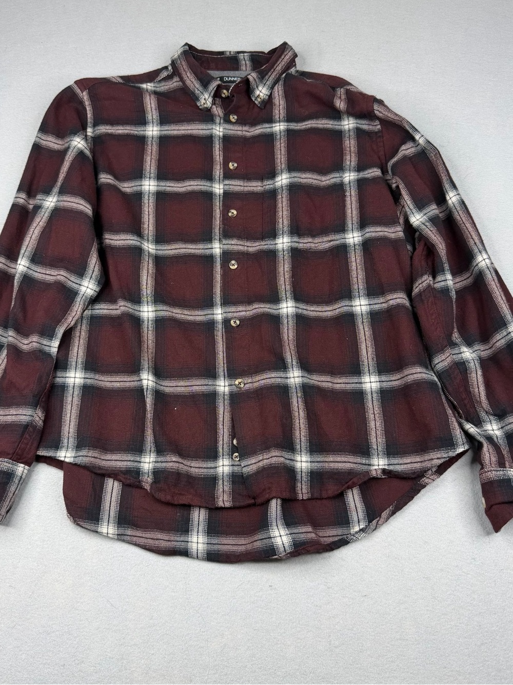 Dunnes Stores Flannel Shirt Mens XL Burgundy Plaid Cotton Workwear Button Up